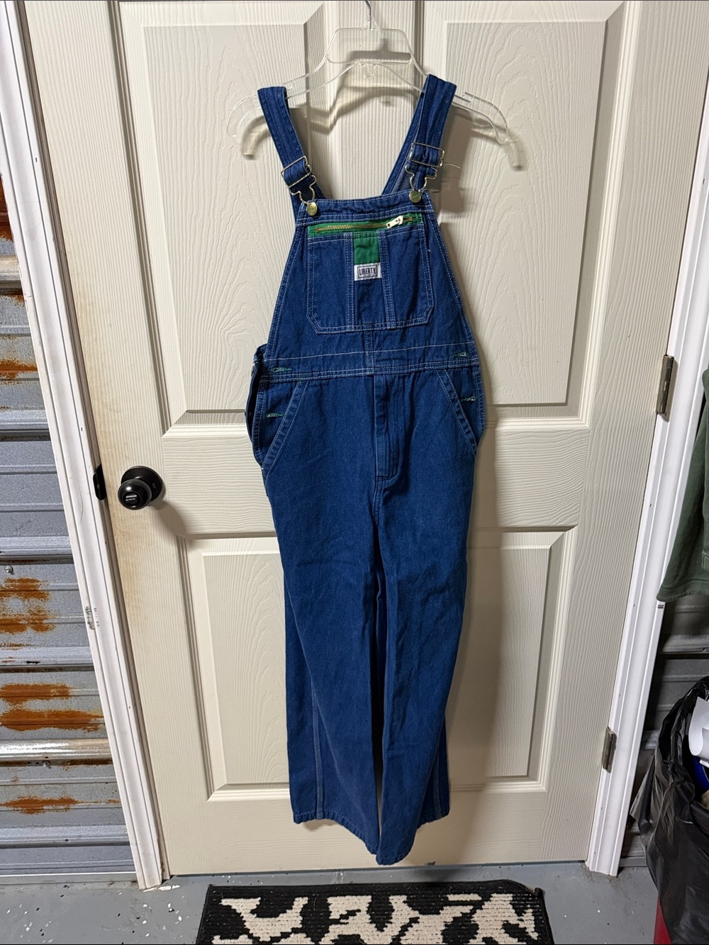 Boys Classic Blue Denim Overalls with Green Accent